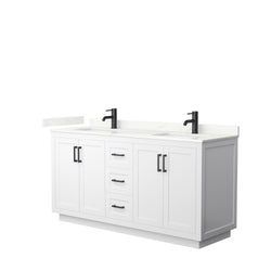 Wyndham Collection Miranda 66 Inch Double Bathroom Vanity in White, Quartz Countertop, Undermount Square Sinks, Matte Black Trim - Luxe Bathroom Vanities