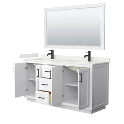 Wyndham Collection Miranda 66 Inch Double Bathroom Vanity in White, Quartz Countertop, Undermount Square Sinks, Matte Black Trim - Luxe Bathroom Vanities