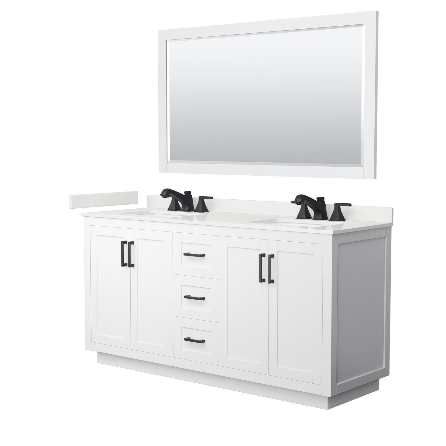 Wyndham Collection Miranda 66 Inch Double Bathroom Vanity in White, Quartz Countertop, Undermount Square Sinks, Matte Black Trim - Luxe Bathroom Vanities