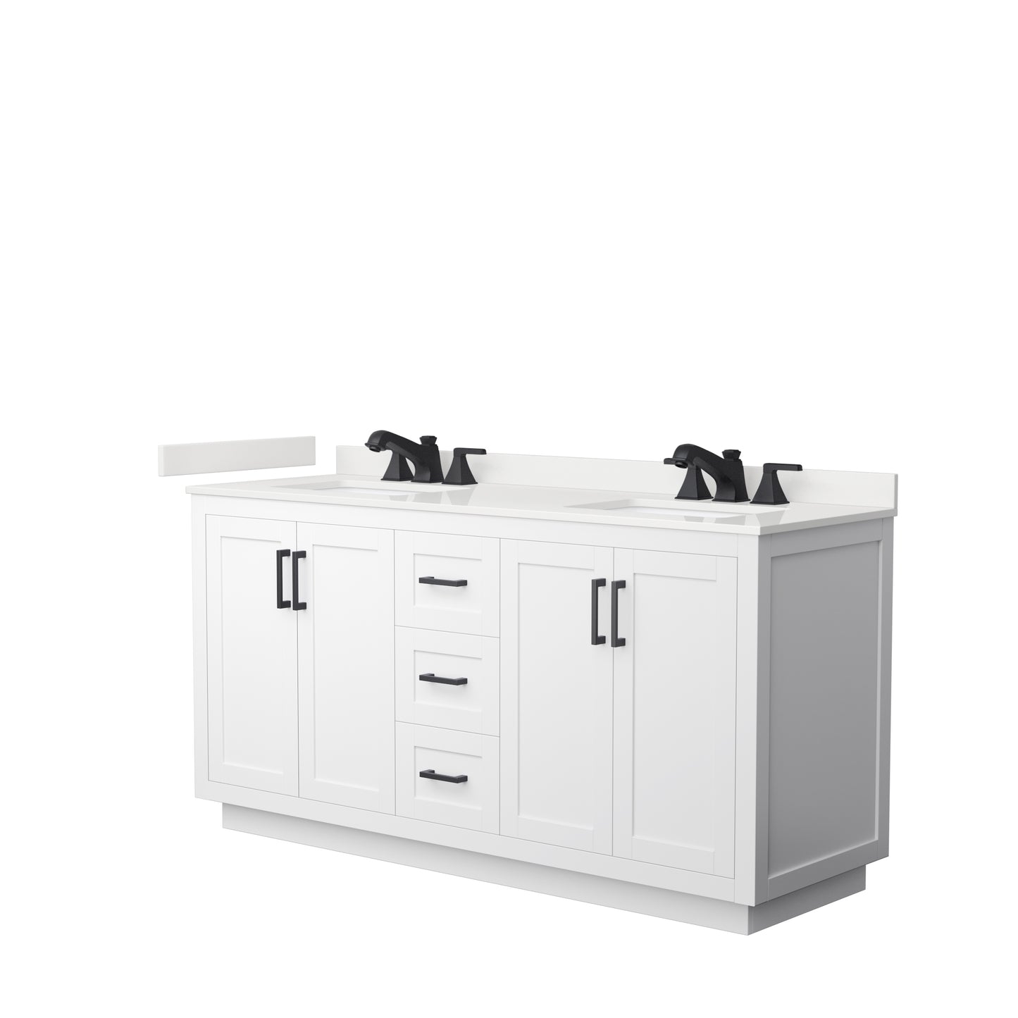 Wyndham Collection Miranda 66 Inch Double Bathroom Vanity in White, Quartz Countertop, Undermount Square Sinks, Matte Black Trim - Luxe Bathroom Vanities