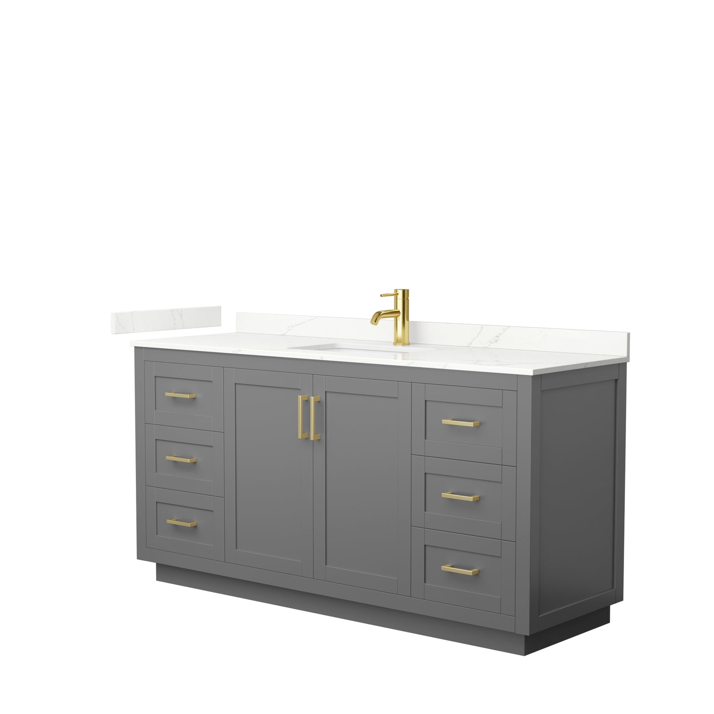 Wyndham Collection Miranda 66 Inch Single Bathroom Vanity in Dark Gray, Quartz Countertop, Undermount Square Sink, Brushed Gold Trim - Luxe Bathroom Vanities