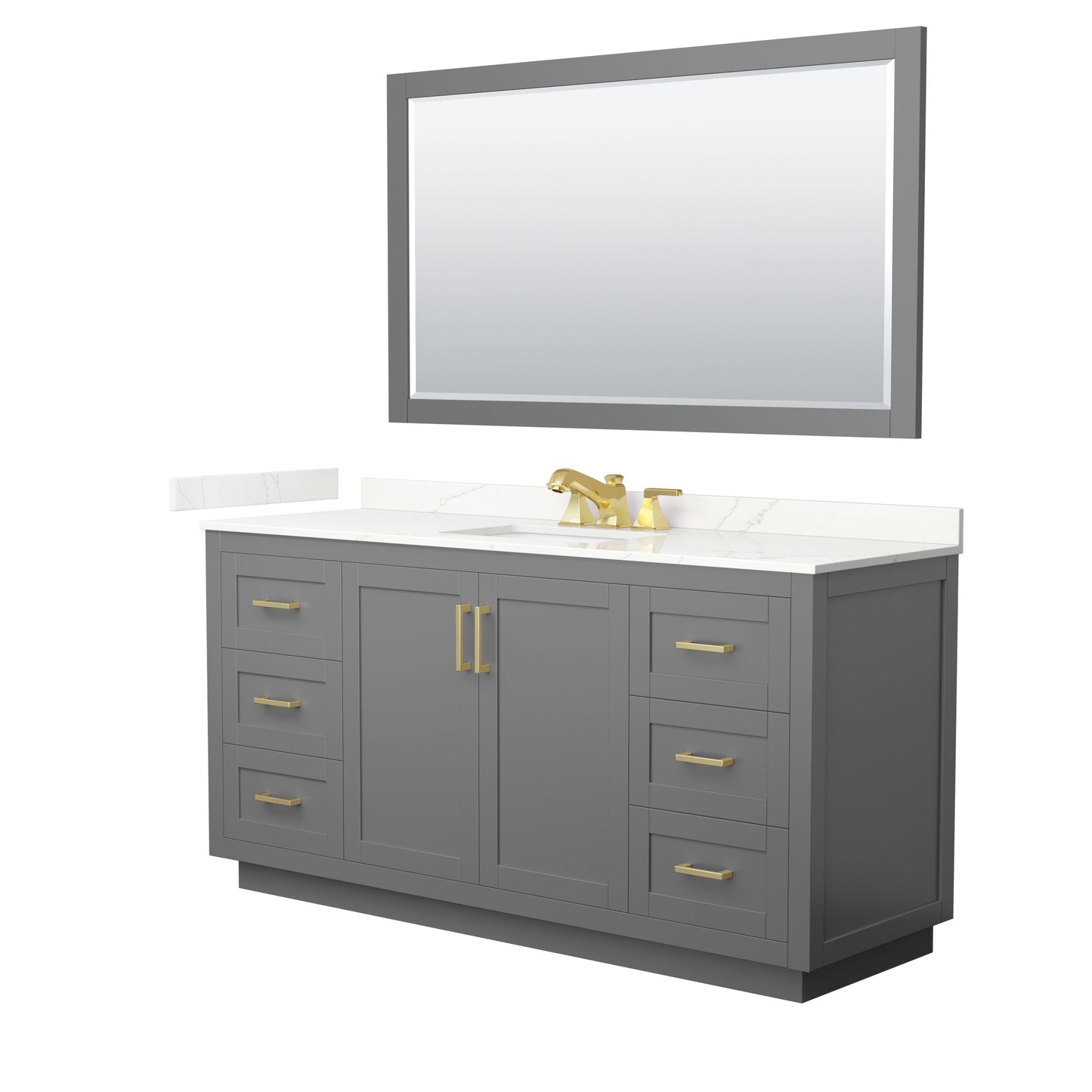 Wyndham Collection Miranda 66 Inch Single Bathroom Vanity in Dark Gray, Quartz Countertop, Undermount Square Sink, Brushed Gold Trim - Luxe Bathroom Vanities