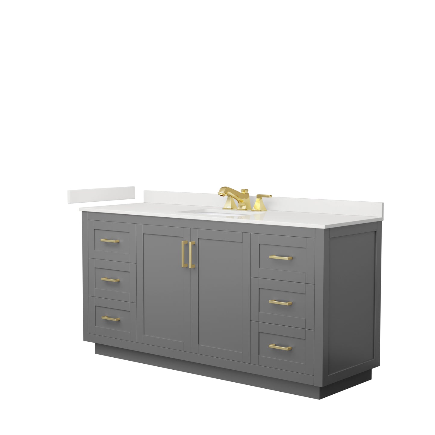 Wyndham Collection Miranda 66 Inch Single Bathroom Vanity in Dark Gray, Quartz Countertop, Undermount Square Sink, Brushed Gold Trim - Luxe Bathroom Vanities