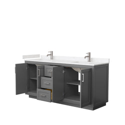 Wyndham Collection Miranda 72 Inch Double Bathroom Vanity in Dark Gray, Marble Countertop, Undermount Square Sinks, Brushed Nickel Trim, 70 Inch Mirror - Luxe Bathroom Vanities