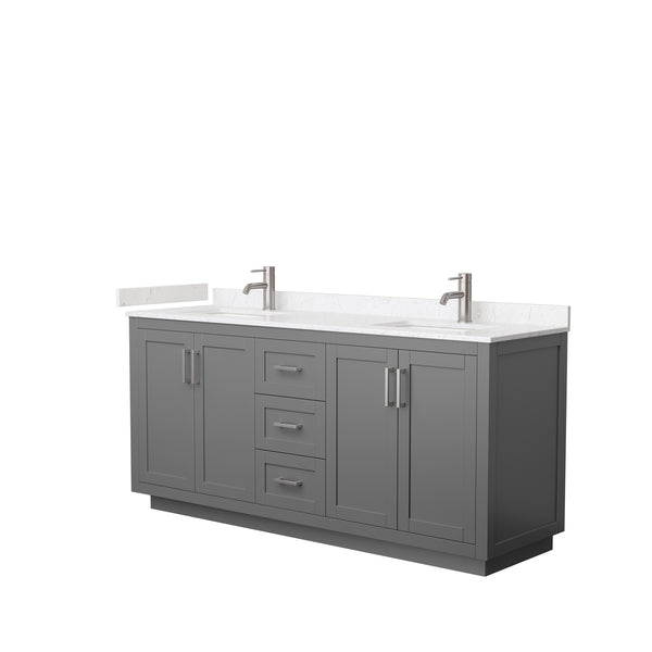 Wyndham Collection Miranda 72 Inch Double Bathroom Vanity in Dark Gray, Marble Countertop, Undermount Square Sinks, Brushed Nickel Trim, 70 Inch Mirror - Luxe Bathroom Vanities