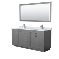 Wyndham Collection Miranda 72 Inch Double Bathroom Vanity in Dark Gray, Marble Countertop, Undermount Square Sinks, Brushed Nickel Trim, 70 Inch Mirror - Luxe Bathroom Vanities