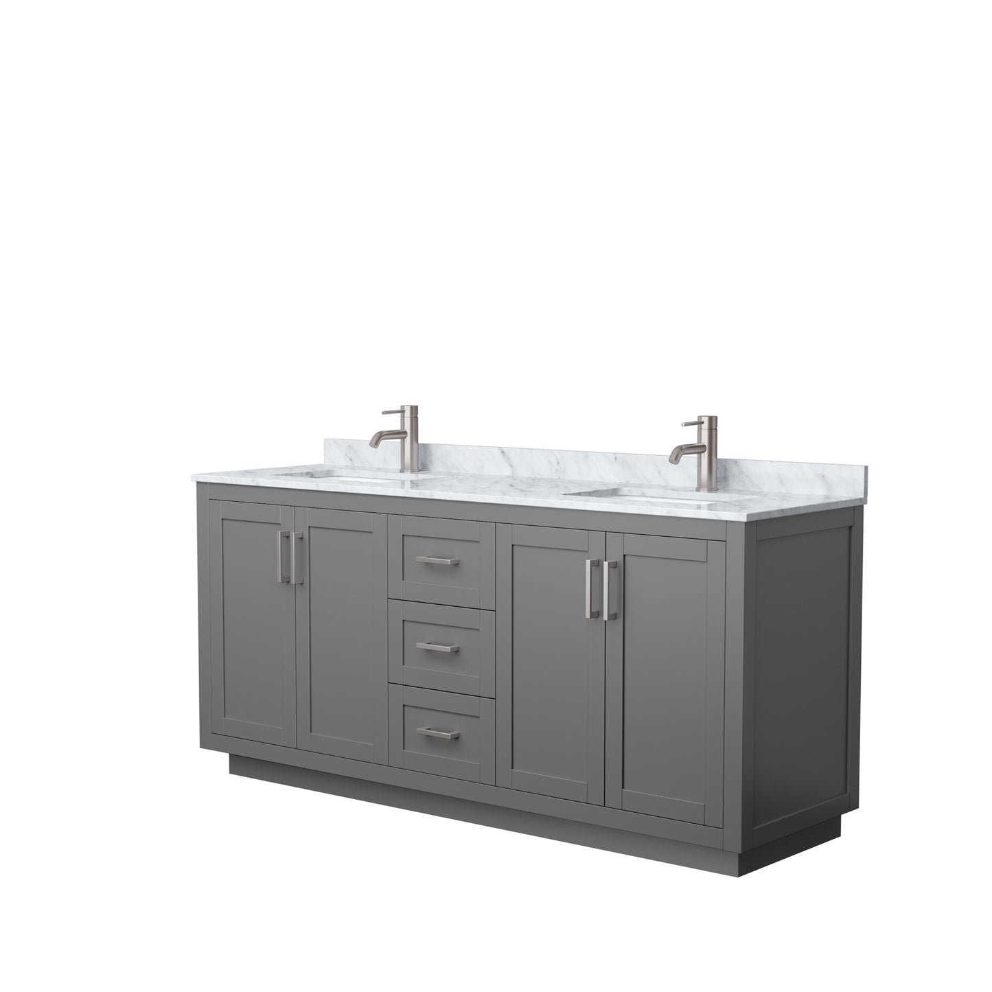 Wyndham Collection Miranda 72 Inch Double Bathroom Vanity in Dark Gray, Marble Countertop, Undermount Square Sinks, Brushed Nickel Trim, 70 Inch Mirror - Luxe Bathroom Vanities