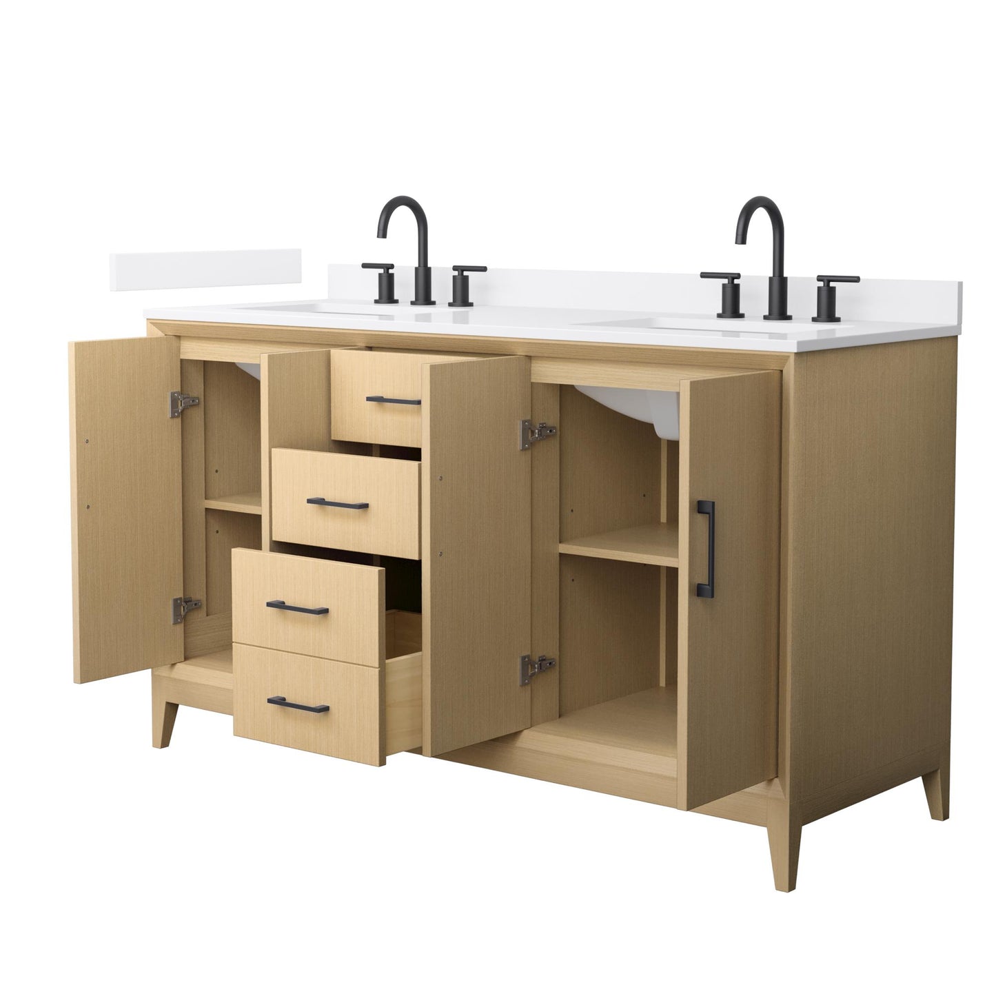 Wyndham Janna 60 Inch Double Bathroom Vanity in White Oak - Luxe Bathroom Vanities