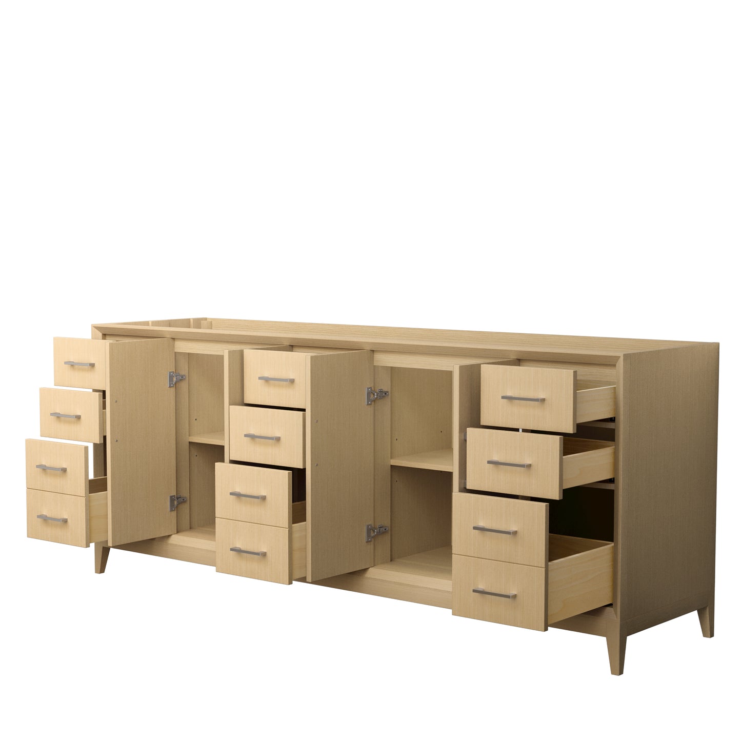 Wyndham Janna 84 Inch Double Bathroom Vanity in White Oak No Countertop No Sink - Luxe Bathroom Vanities