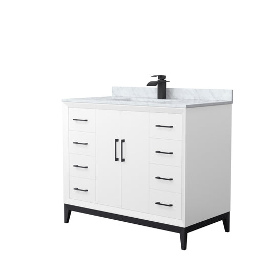 Wyndham Collection Amici 42 Inch Single Bathroom Vanity in White, White Carrara Marble Countertop, Undermount Square Sink - Luxe Bathroom Vanities