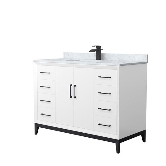 Wyndham Collection Amici 48 Inch Single Bathroom Vanity in White, White Carrara Marble Countertop, Undermount Square Sink - Luxe Bathroom Vanities