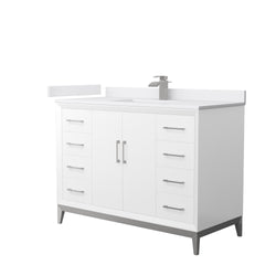 Wyndham Collection Amici 48 Inch Single Bathroom Vanity in White, White Cultured Marble Countertop, Undermount Square Sink - Luxe Bathroom Vanities