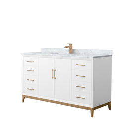Wyndham Collection Amici 60 Inch Single Bathroom Vanity in White, White Carrara Marble Countertop, Undermount Square Sink - Luxe Bathroom Vanities