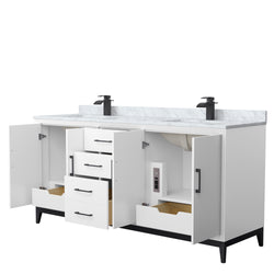 Wyndham Collection Amici 72 Inch Double Bathroom Vanity in White, White Carrara Marble Countertop, Undermount Square Sinks - Luxe Bathroom Vanities
