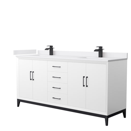 Wyndham Collection Amici 72 Inch Double Bathroom Vanity in White, White Cultured Marble Countertop, Undermount Square Sinks - Luxe Bathroom Vanities