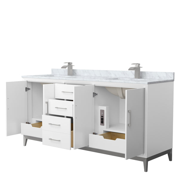 Wyndham Collection Amici 72 Inch Double Bathroom Vanity in White, White Carrara Marble Countertop, Undermount Square Sinks - Luxe Bathroom Vanities