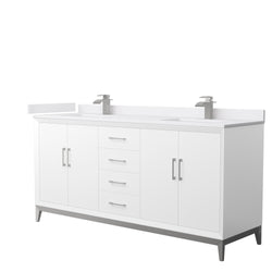 Wyndham Collection Amici 72 Inch Double Bathroom Vanity in White, White Cultured Marble Countertop, Undermount Square Sinks - Luxe Bathroom Vanities
