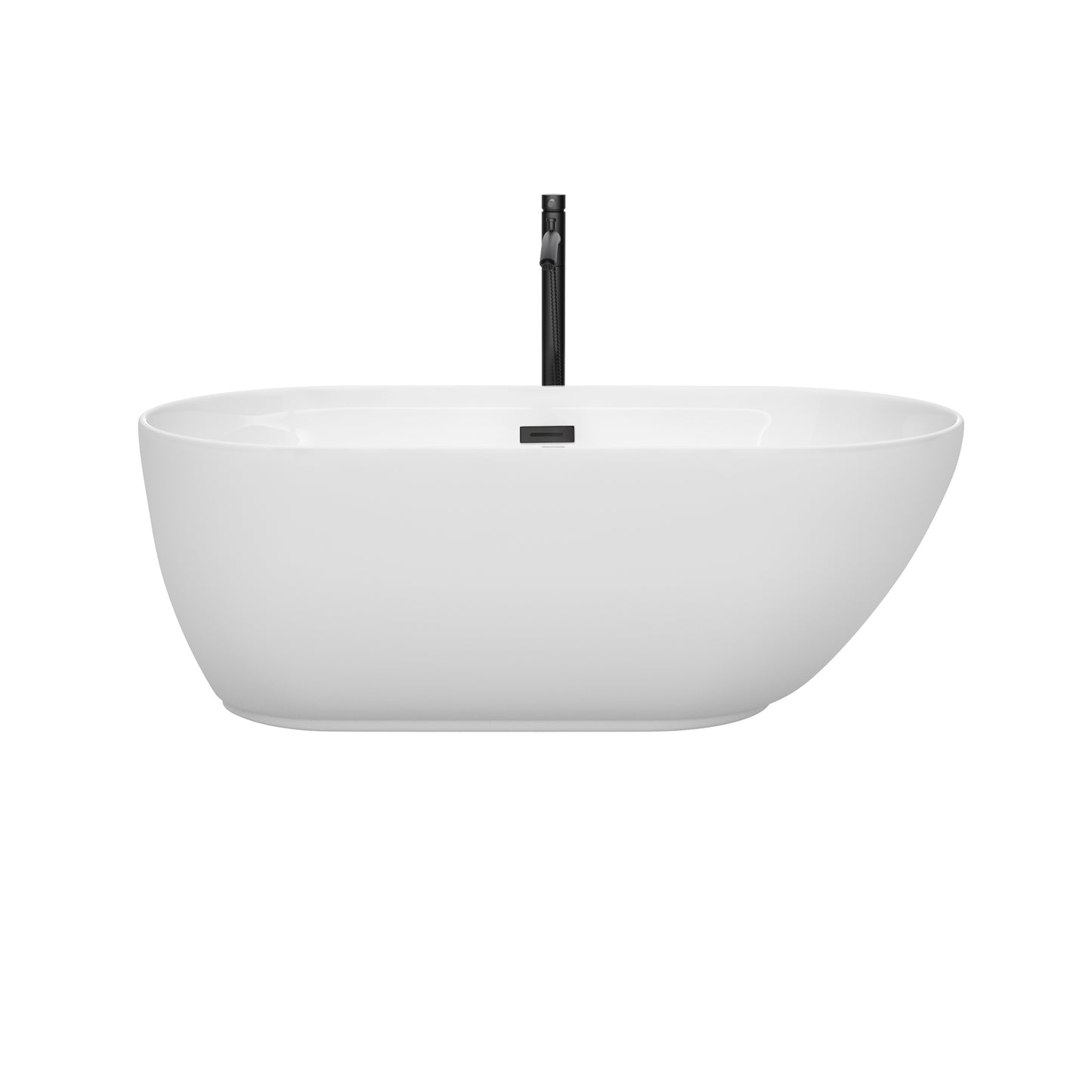 Wyndham Collection Melissa 60 Inch Freestanding Bathtub in White with Floor Mounted Faucet, Drain and Overflow Trim in Matte Black - Luxe Bathroom Vanities