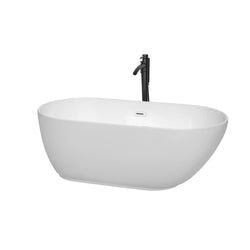 Wyndham Collection Melissa 60 Inch Freestanding Bathtub in White with Floor Mounted Faucet, Drain and Overflow Trim - Luxe Bathroom Vanities