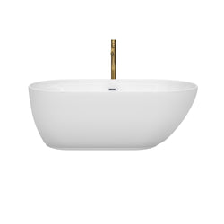 Wyndham Collection Melissa 60 Inch Freestanding Bathtub in White with Floor Mounted Faucet, Drain and Overflow Trim - Luxe Bathroom Vanities