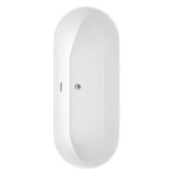 Wyndham Collection Melissa 71 Inch Freestanding Bathtub in White with Floor Mounted Faucet,  Drain and Overflow Trim - Luxe Bathroom Vanities