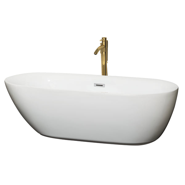 Wyndham Collection Melissa 71 Inch Freestanding Bathtub in White with Floor Mounted Faucet,  Drain and Overflow Trim - Luxe Bathroom Vanities