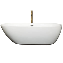 Wyndham Collection Melissa 71 Inch Freestanding Bathtub in White with Floor Mounted Faucet,  Drain and Overflow Trim - Luxe Bathroom Vanities