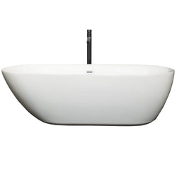 Wyndham Collection Melissa 71 Inch Freestanding Bathtub in White with Floor Mounted Faucet,  Drain and Overflow Trim - Luxe Bathroom Vanities