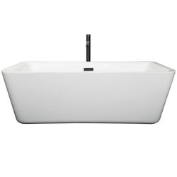 Wyndham Collection Emily 69 Inch Freestanding Bathtub in White with Floor Mounted Faucet, Drain and Overflow Trim in Matte Black - Luxe Bathroom Vanities
