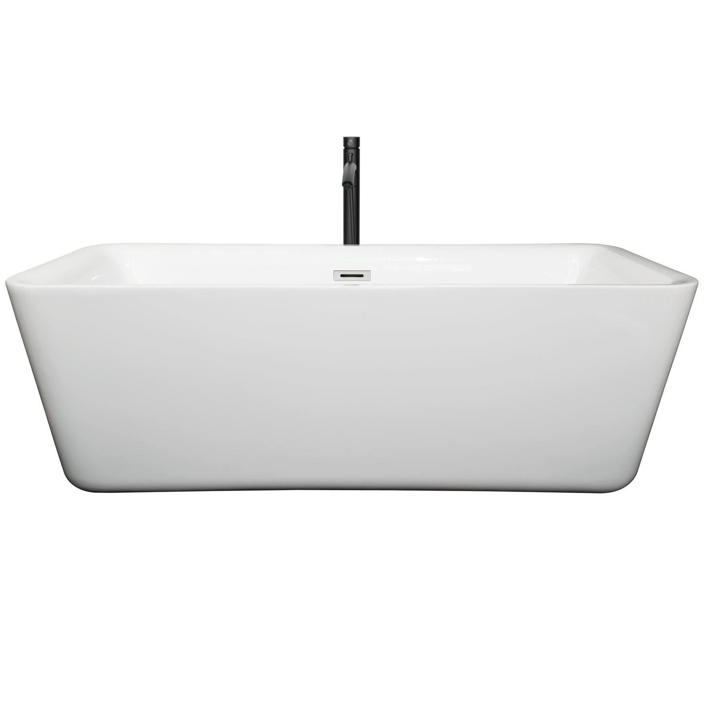 Wyndham Collection Emily 69 Inch Freestanding Bathtub in White with Floor Mounted Faucet, Drain and Overflow Trim - Luxe Bathroom Vanities