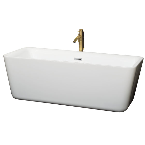 Wyndham Collection Emily 69 Inch Freestanding Bathtub in White with Floor Mounted Faucet, Drain and Overflow Trim - Luxe Bathroom Vanities