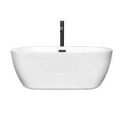 Wyndham Collection Soho 60 Inch Freestanding Bathtub in White with Floor Mounted Faucet, Drain and Overflow Trim in Matte Black - Luxe Bathroom Vanities