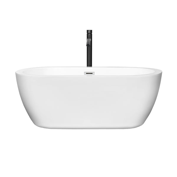 Wyndham Collection Soho 60 Inch Freestanding Bathtub in White with Floor Mounted Faucet, Drain and Overflow Trim - Luxe Bathroom Vanities