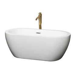 Wyndham Collection Soho 60 Inch Freestanding Bathtub in White with Floor Mounted Faucet, Drain and Overflow Trim - Luxe Bathroom Vanities