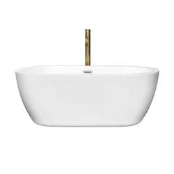 Wyndham Collection Soho 60 Inch Freestanding Bathtub in White with Floor Mounted Faucet, Drain and Overflow Trim - Luxe Bathroom Vanities