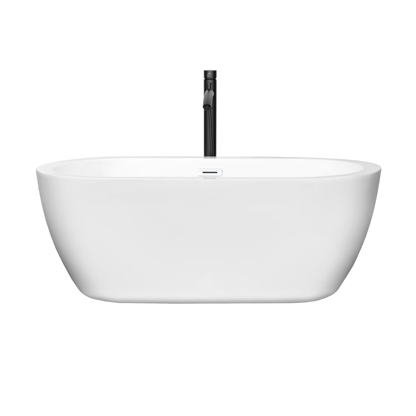 Wyndham Collection Soho 60 Inch Freestanding Bathtub in White with Floor Mounted Faucet, Drain and Overflow Trim - Luxe Bathroom Vanities