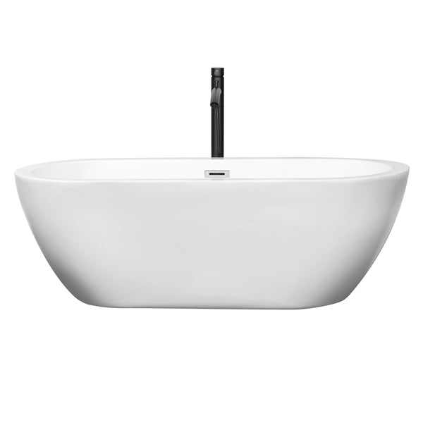 Wyndham Collection Soho 68 Inch Freestanding Bathtub in White with Floor Mounted Faucet, Drain and Overflow Trim - Luxe Bathroom Vanities