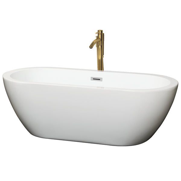 Wyndham Collection Soho 68 Inch Freestanding Bathtub in White with Floor Mounted Faucet, Drain and Overflow Trim - Luxe Bathroom Vanities