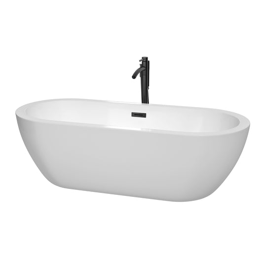 Wyndham Collection Soho 72 Inch Freestanding Bathtub in White with Floor Mounted Faucet, Drain and Overflow Trim in Matte Black - Luxe Bathroom Vanities