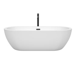 Wyndham Collection Soho 72 Inch Freestanding Bathtub in White with Floor Mounted Faucet, Drain and Overflow Trim in Matte Black - Luxe Bathroom Vanities