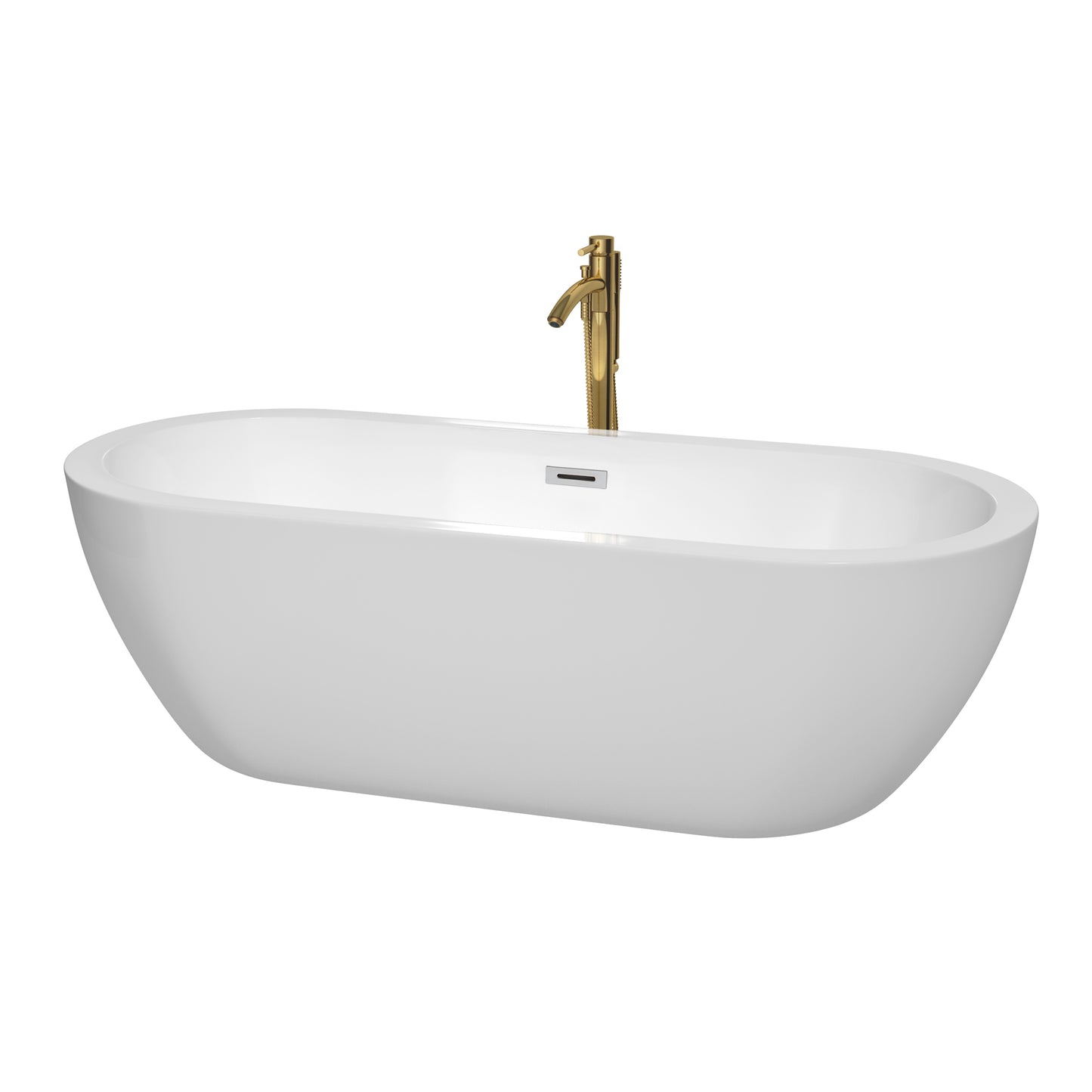 Wyndham Collection Soho 72 Inch Freestanding Bathtub in White with Floor Mounted Faucet, Drain and Overflow Trim - Luxe Bathroom Vanities