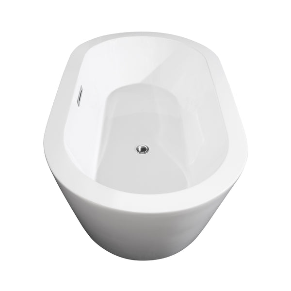 Wyndham Collection Mermaid 60 Inch Freestanding Bathtub in White with Floor Mounted Faucet,  Drain and Overflow Trim - Luxe Bathroom Vanities