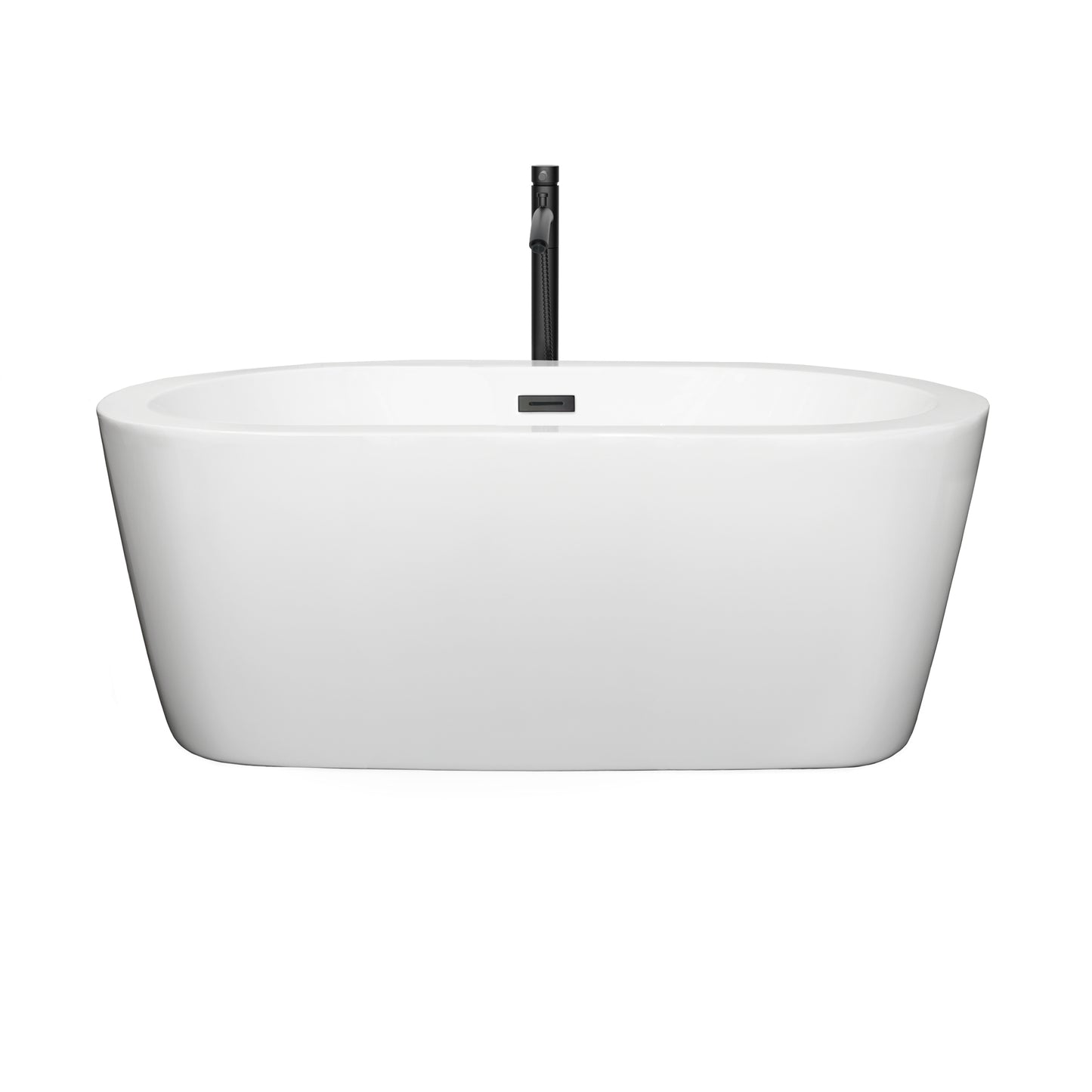 Wyndham Collection Mermaid 60 Inch Freestanding Bathtub in White with Floor Mounted Faucet, Drain and Overflow Trim in Matte Black - Luxe Bathroom Vanities