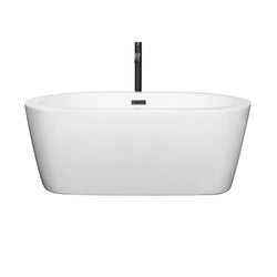 Wyndham Collection Mermaid 60 Inch Freestanding Bathtub in White with Floor Mounted Faucet, Drain and Overflow Trim in Matte Black - Luxe Bathroom Vanities