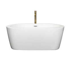 Wyndham Collection Mermaid 60 Inch Freestanding Bathtub in White with Floor Mounted Faucet,  Drain and Overflow Trim - Luxe Bathroom Vanities