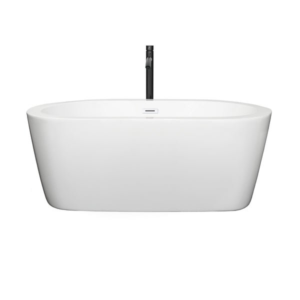 Wyndham Collection Mermaid 60 Inch Freestanding Bathtub in White with Floor Mounted Faucet,  Drain and Overflow Trim - Luxe Bathroom Vanities