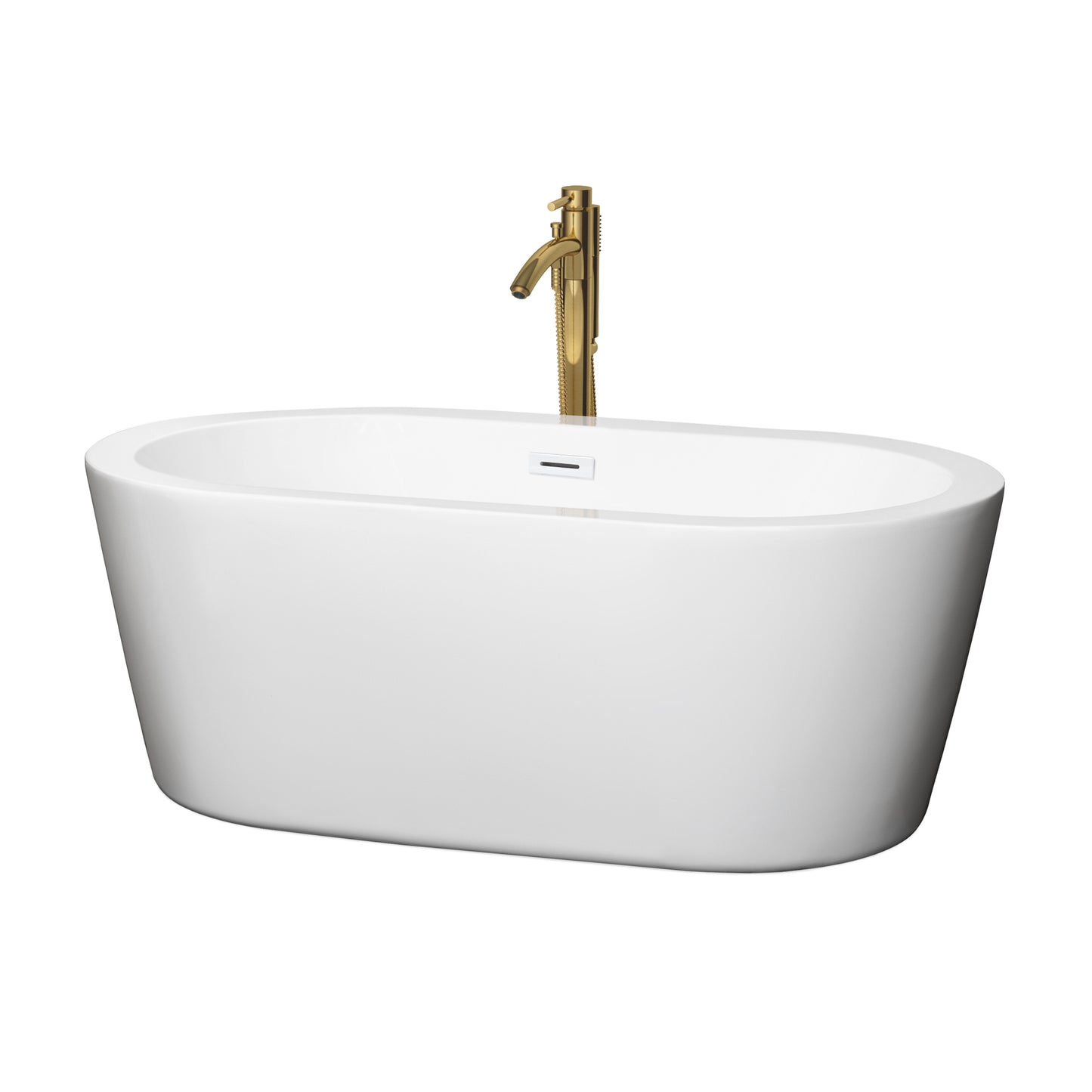 Wyndham Collection Mermaid 60 Inch Freestanding Bathtub in White with Floor Mounted Faucet,  Drain and Overflow Trim - Luxe Bathroom Vanities