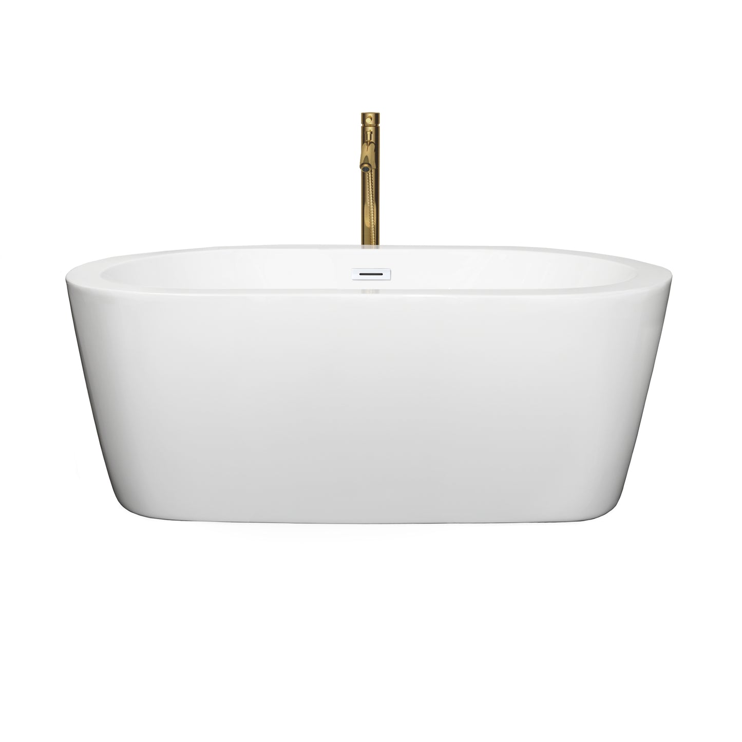 Wyndham Collection Mermaid 60 Inch Freestanding Bathtub in White with Floor Mounted Faucet,  Drain and Overflow Trim - Luxe Bathroom Vanities