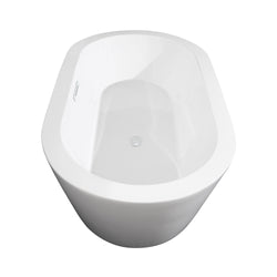 Wyndham Collection Mermaid 60 Inch Freestanding Bathtub in White with Floor Mounted Faucet,  Drain and Overflow Trim - Luxe Bathroom Vanities