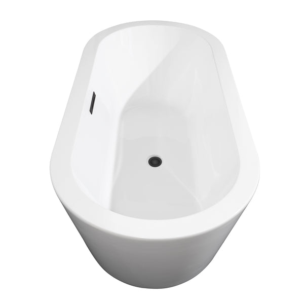 Wyndham Collection Mermaid 67 Inch Freestanding Bathtub in White with Floor Mounted Faucet, Drain and Overflow Trim in Matte Black - Luxe Bathroom Vanities